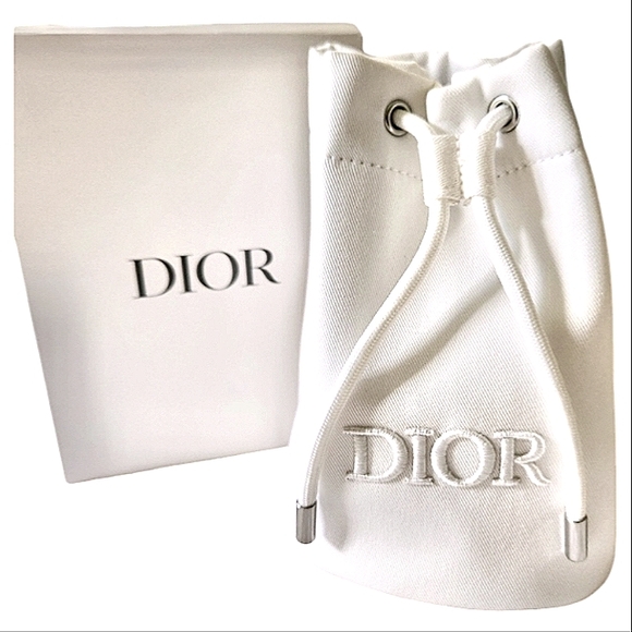 DIOR WHITE CANVAS POUCH W SILVER GROMMETS  BRAND NEW W LRG DIOR ENVELOPE - Picture 1 of 14